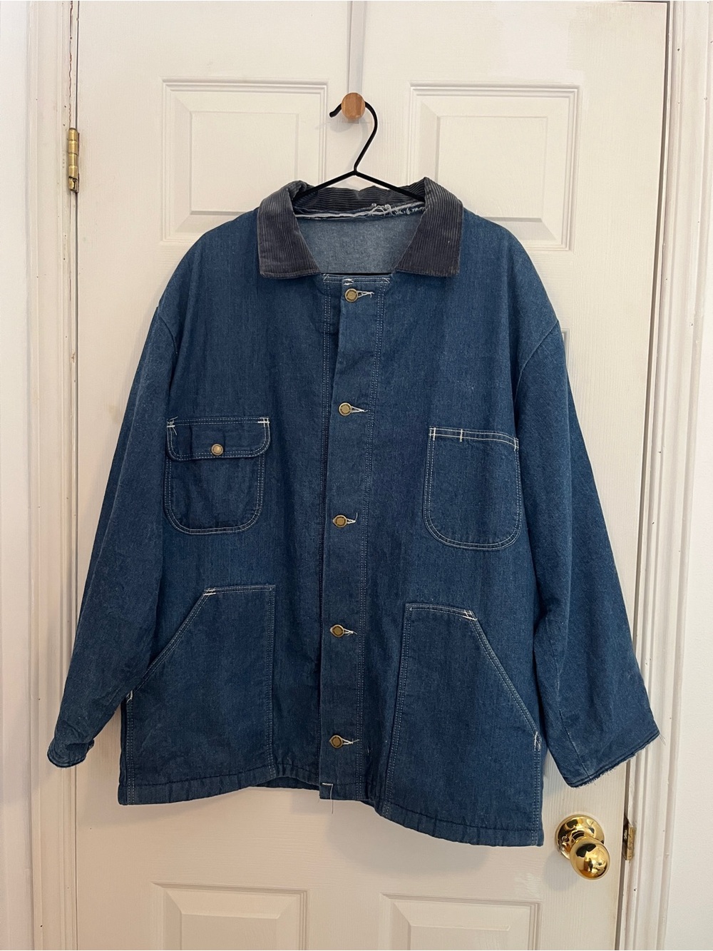 Vintage Men's Indigo Denim Field Jacket with Corduroy Collar